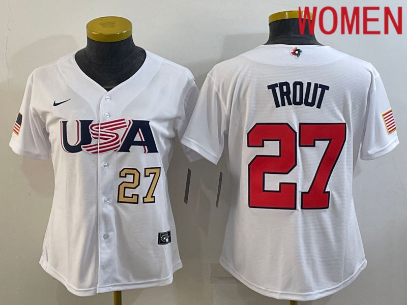 Women 2023 World Cub USA 27 Trout White Nike MLB Jersey
